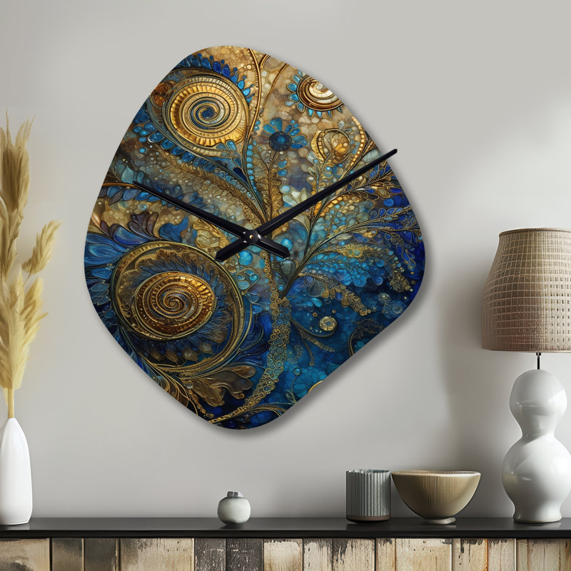 Horloge murale en forme de plume boho bleue et bleue, Grand