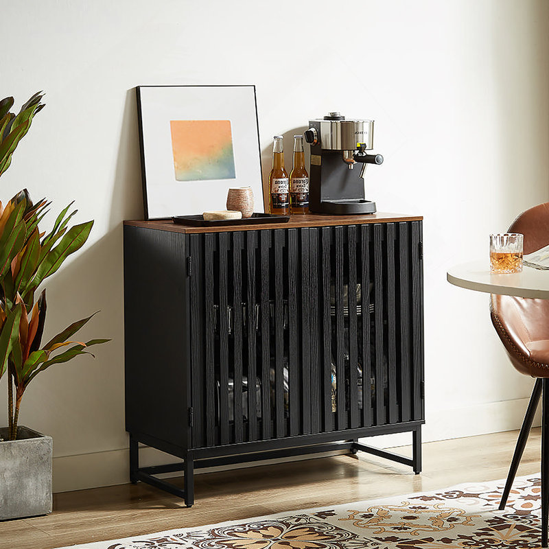 Cabinet With Slatted Grille Striped Door, Modern Style Cabinet, High-Quality MDF And Metal Leg