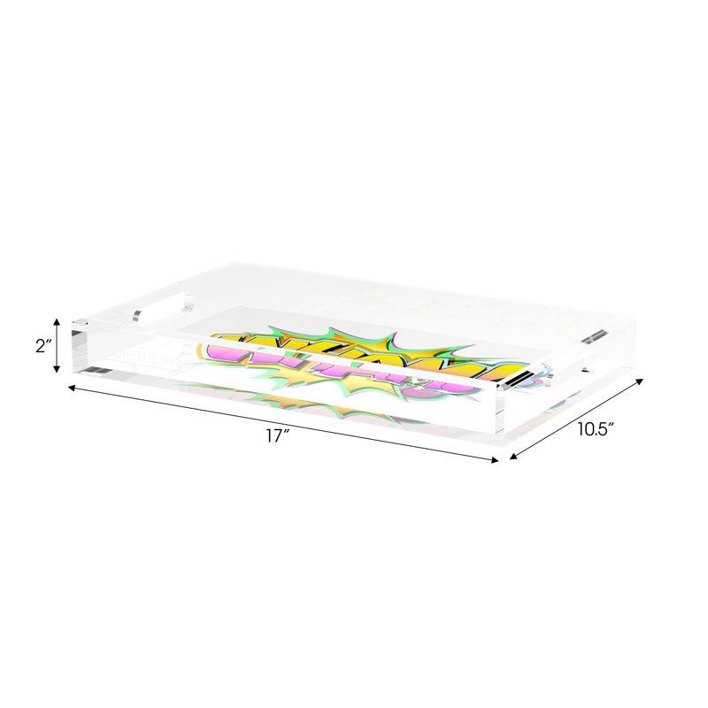 Wham Yellow Pink Graffiti Street Art Acrylic Rectangle Decorative Tray, 17"W x 10.5"D x 2"H