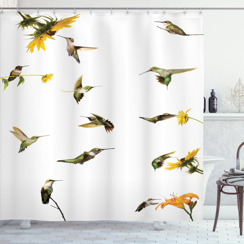 Ensemble de rideau de douche et crochets Hummingbirds, H 70 po x l 69 po