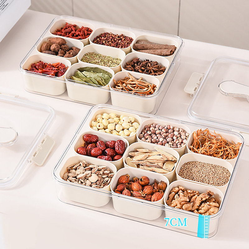 Boîte de rangement pour épices avec 9 compartiments et plateau de service avec couvercle