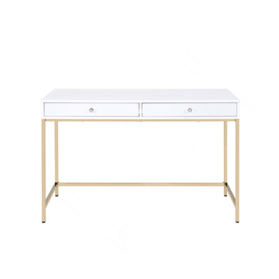 Ottey White High Gloss & Gold Finish Writing Desk