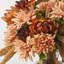 Warm Blooms - Brown Dried Look Artichoke, Foxtails & Mixed Tan Mums Water Illusion Arrangement in Silver Bottle Vase With Brown Raw Velvet Bow Ribbon