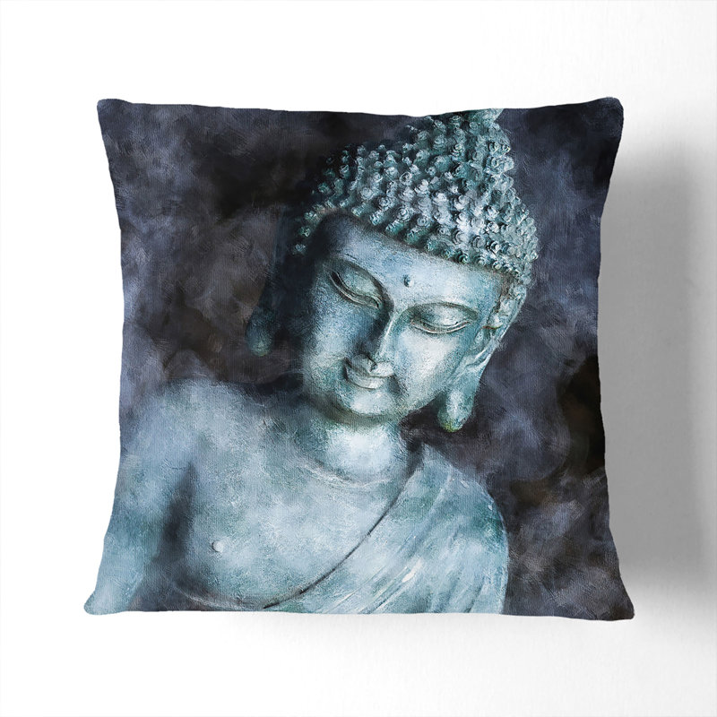 Smoke Surrounding the Buddha Painting Cushion with Filling, White, 55cm H x 55cm W x 20cm D
