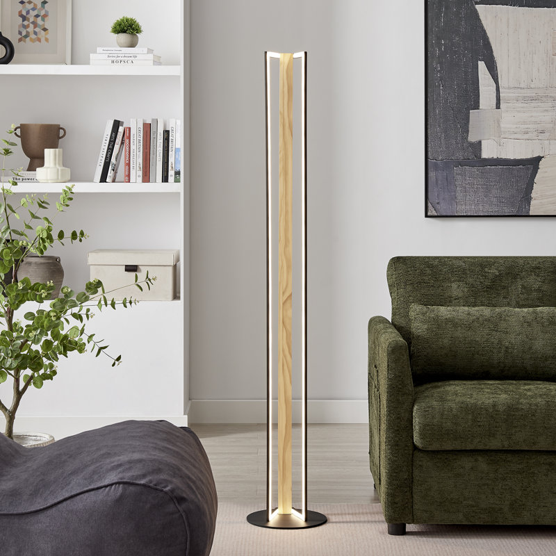 Lampe sur pied en fer et en bois