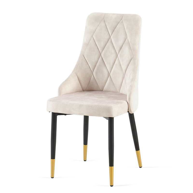 Ensemble de 2 chaises de salle à manger, chaises rembourrées et sans accoudoirs beiges, avec pieds d'appoint en métal