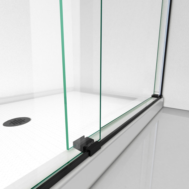Porte de douche réversible semi-sans cadre de H 44 po à l 48 po avec technologie ClearMax ™, Noir mat / transparent