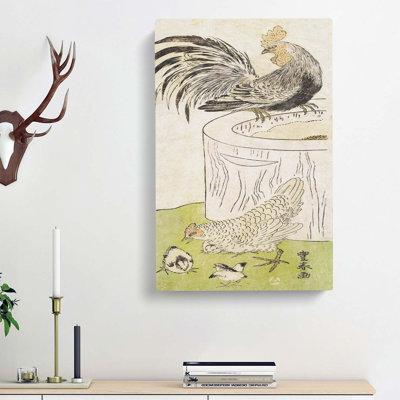 Cock With Hen & Chickens by Utagawa Toyoharu - Wrapped Canvas Painting