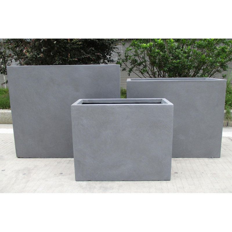 Frostproof, Concrete Effect Garden Planter Pot with Drainage Holes, Black, 50.5cm H x 60cm W x 30cm D