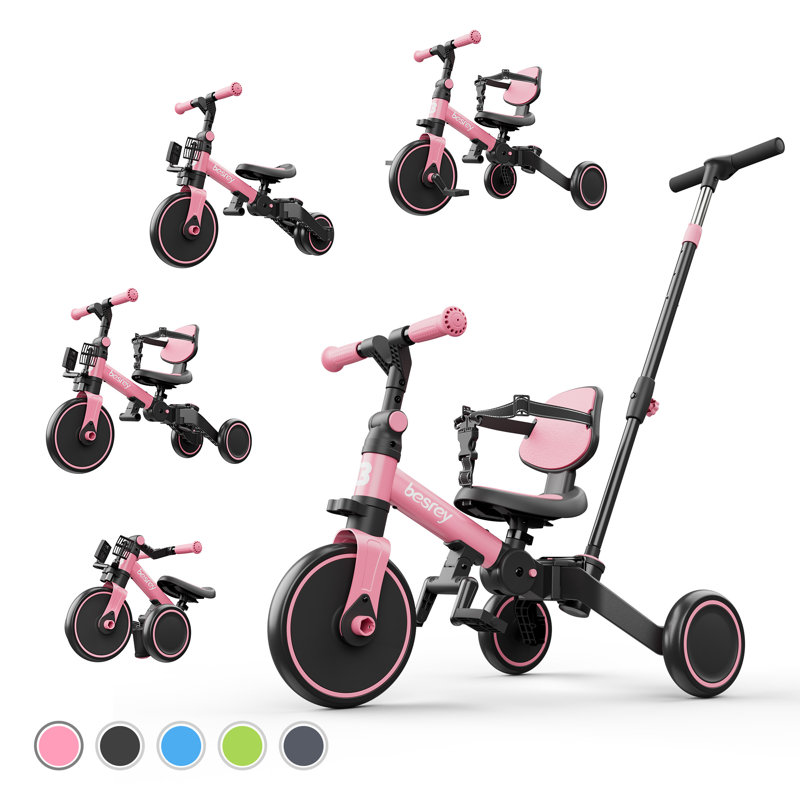 besrey 4 in 1 Toddler Bike, Toddler Tricycle for 1-3 Year Old, Trike with Push Handle, Backrest and Safety Belt, Birthday Gifts and Toys for Boys and Girls, Balance Bike