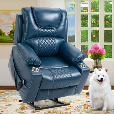 Annettia Billington 38.2"W 180° Flat Lay Power Recliner Massage Heater Lift Chair with Cup Holder & Dual Motors