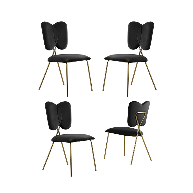 Chaises d'appoint en velours à oreilles, Noir, Or