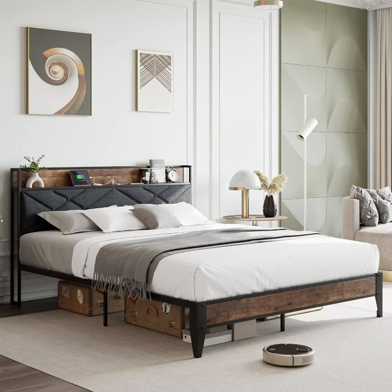 Upholstered Metal Slat Bed, Full / Double