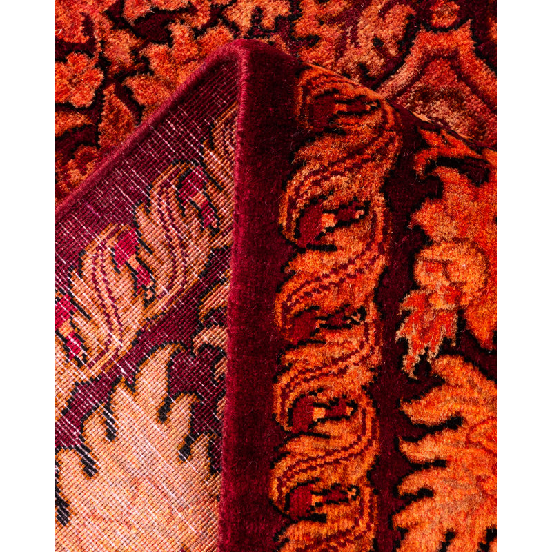 Tapis rouge contemporain en laine noué à la main Haydon 6 pi 2 po x 9 pi 2 po