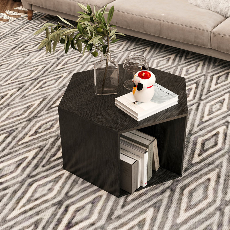 Hexagonal Coffee Table Side Table Nightstand, Black Brown