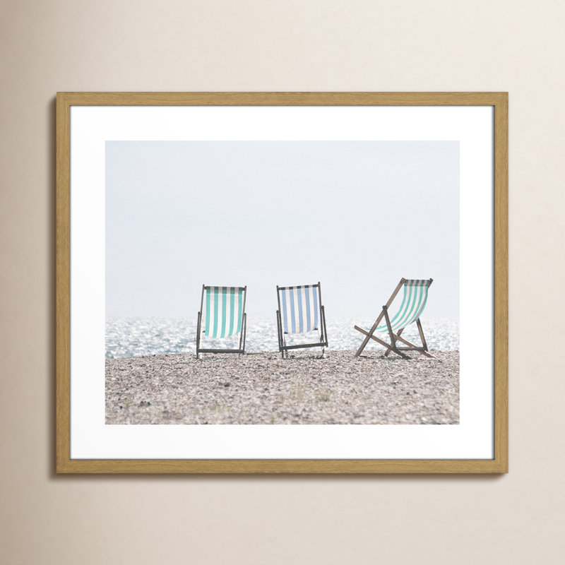 Chaises de plage Adriatica - reproduction de photo, Papier avec cadre à grain de bois naturel