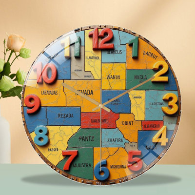 Nevada State Map Wall Decor Art - 12'' Modern Glass Wall Clock