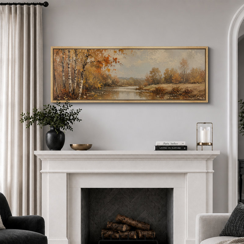 «Autumn River Birch Forest», art de la salle à manger, impression sur toile encadrée, 3 pièces, H 20 po x l 60 po x P 1,5 po