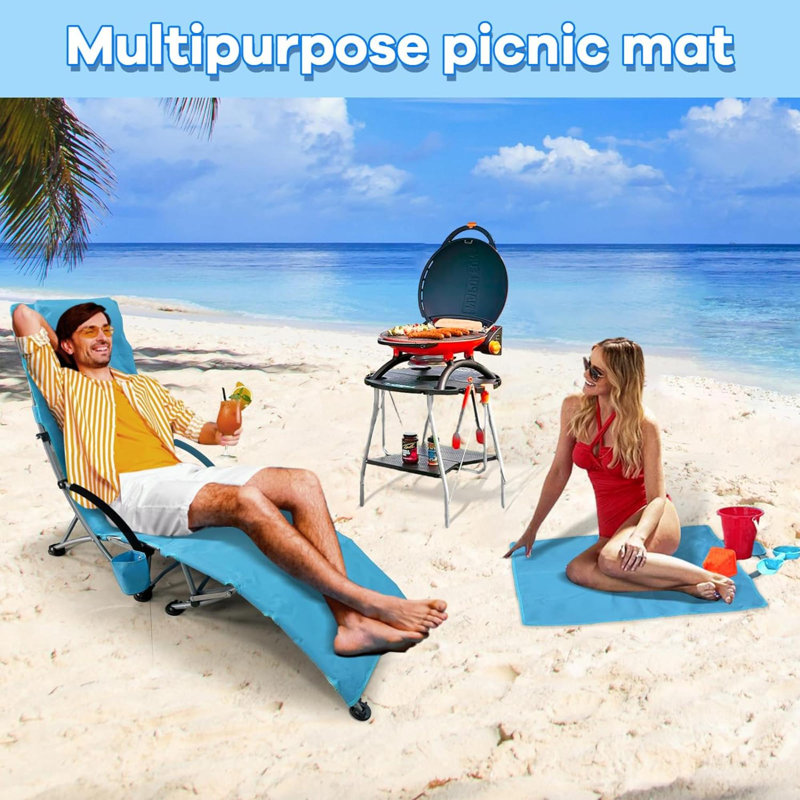 Chaise de plage pliante avec coussins, Cyan