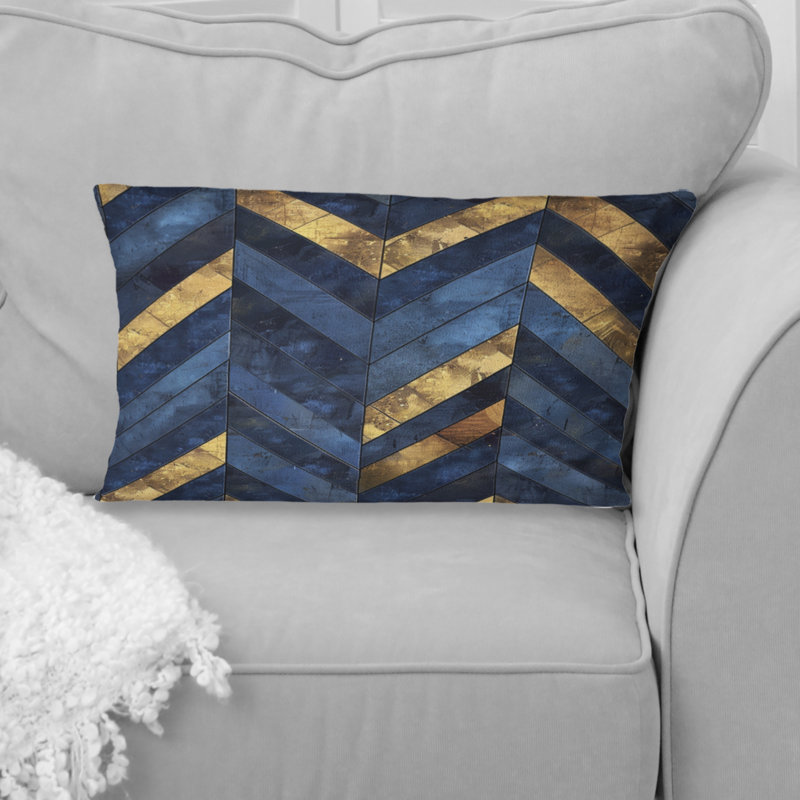 Coussin lombaire moderne doré à motif à chevrons doré Glam II
