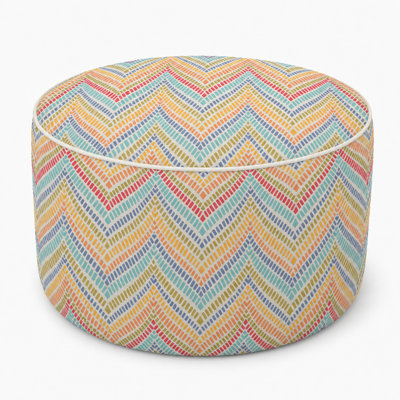 Outdoor Inflatable Ottoman 21"x21"x12", Fade-Resistant Patio Footrest Stool with Carry Handle, Portable Pouf for Patio, Garden, Camping and Indoor Use-Beige Cabana Striped