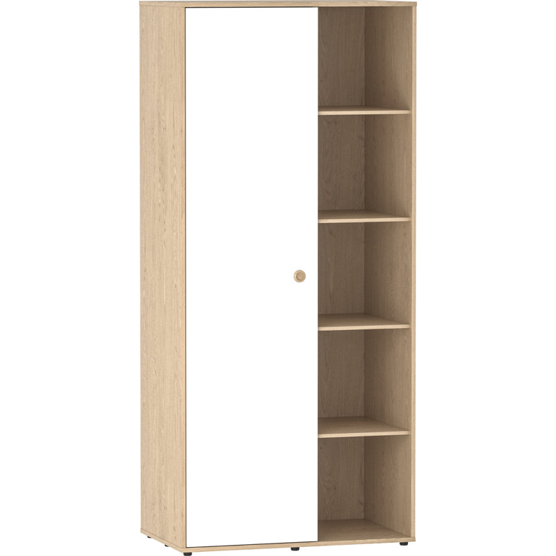 Kayshia 1 Door Corner Wardrobe, White/Oak