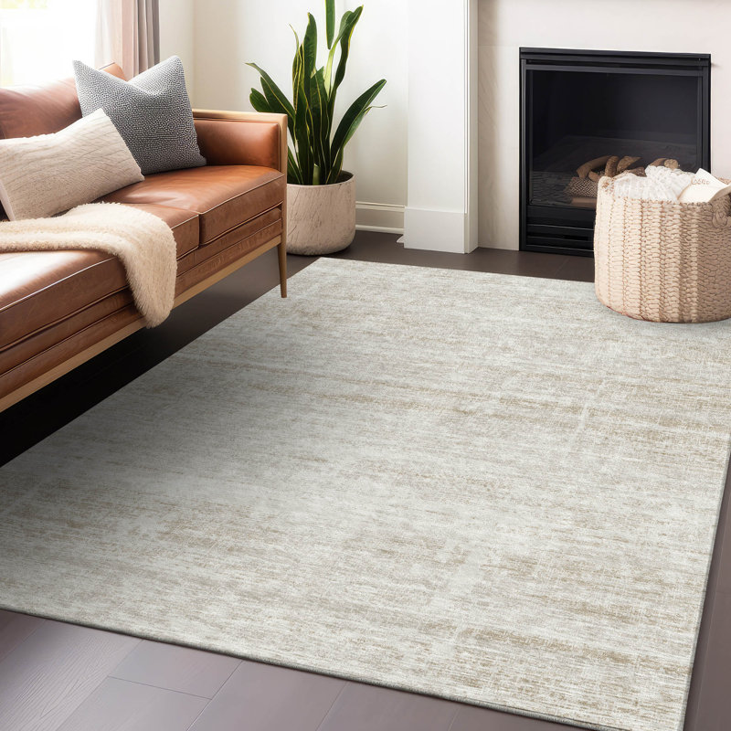 Tapis ivoire Premium lavable à la machine Gerardo, Rectangle 2 pi 6 po x 3 pi 10 po