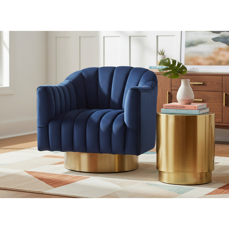 Farrah Velvet Swivel Accent Chair, Navy Velvet, Gold