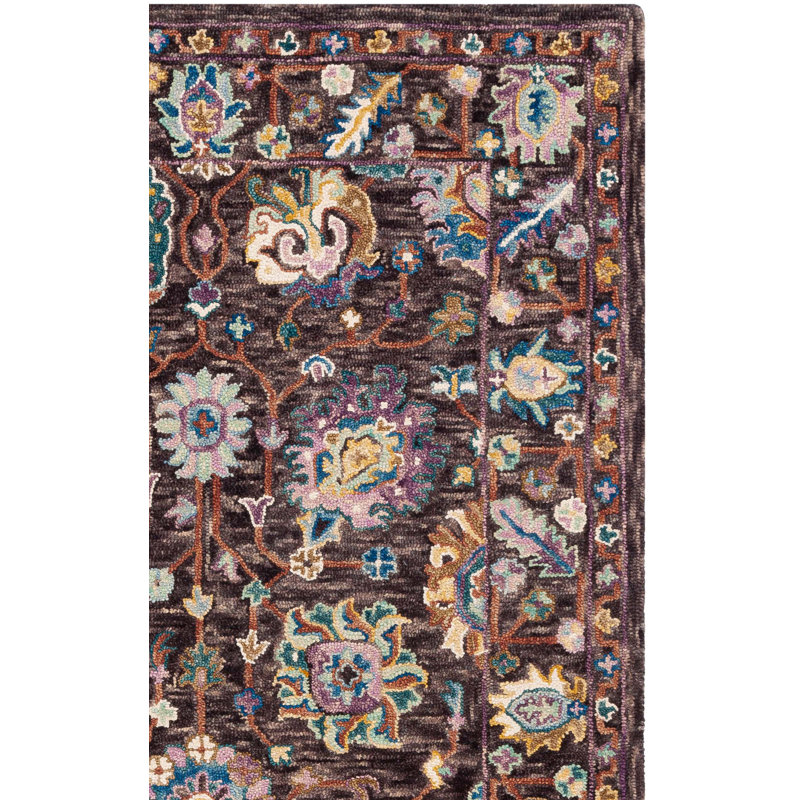Tapis floral en laine / coton touffeté Sereta brun / bleu / gris anthracite / lavande / gris, Rectangle 3 pi x 5 pi