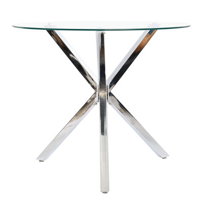 Denaro Round Glass Top Metal Base Dining Table