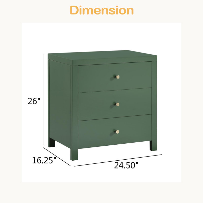 3-Drawer Nightstand, Green
