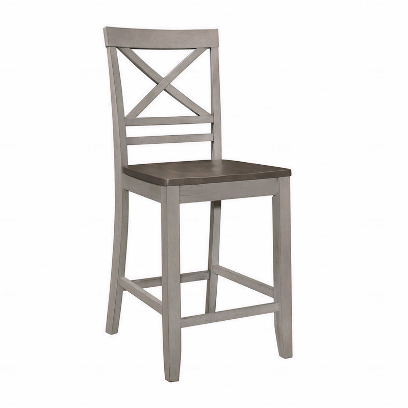 Chaise de comptoir 23 pouces, dossier Crossbuck, bois gris rustique, brun
