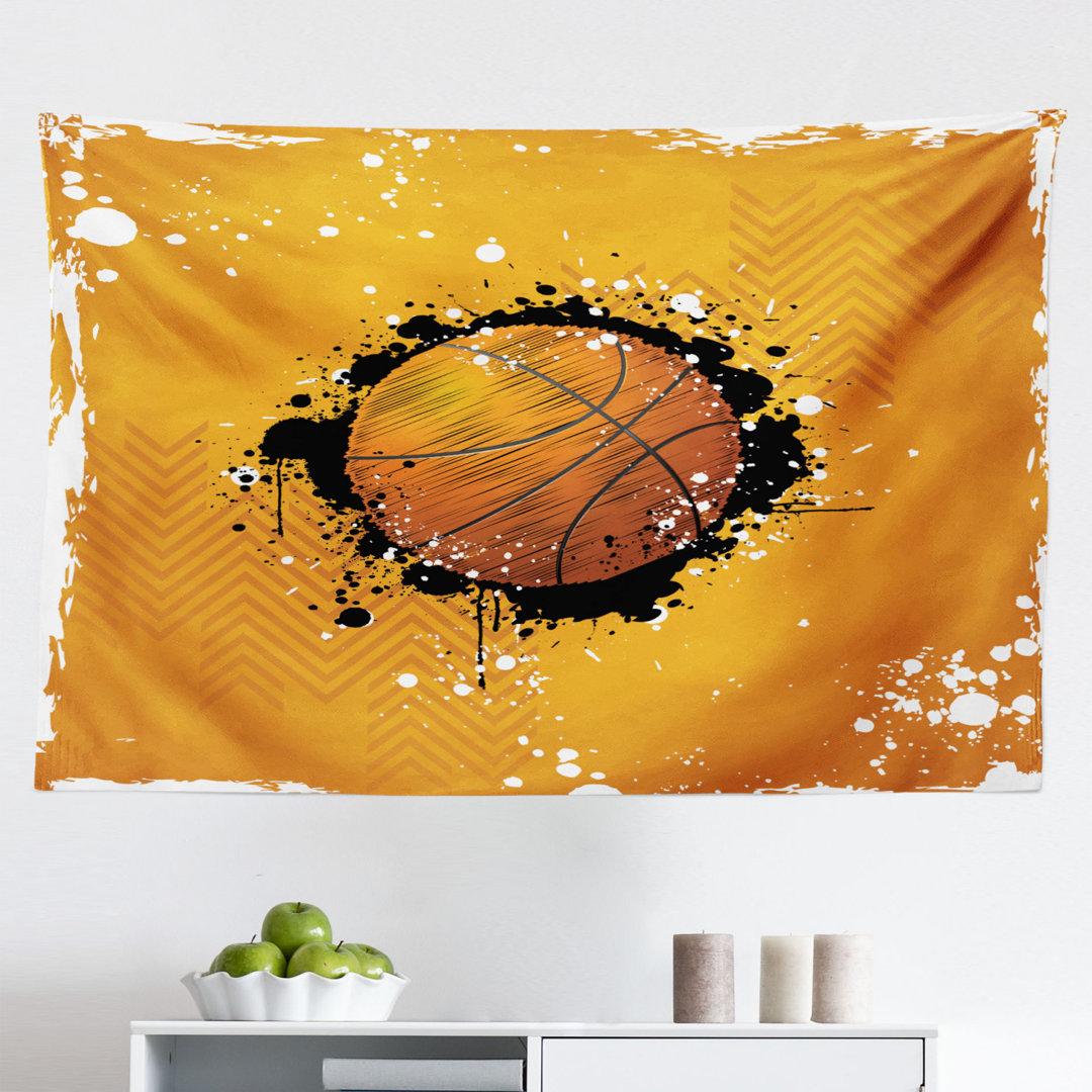 Wandteppich, Basketball Splash Stil, Orange, Orange Schwarz