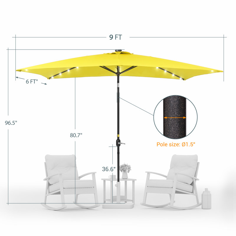 Parasol de marché rectangulaire 6 pi x 9 pi Rydder, Jaune