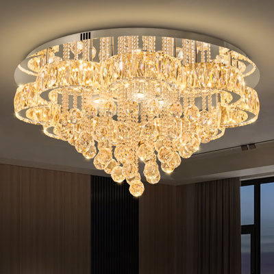 Enzie D 32'' Crystal Raindrops Chandelier Dimmable Crystal Ceiling Light for Living room Bedroom LED 3000-6000K
