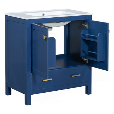 Bathroom Vanity Set With Double Vanities (Separate), Double Ceramic Sinks, Storage Shelf And Divided Drawers  (Mirror Not Included)