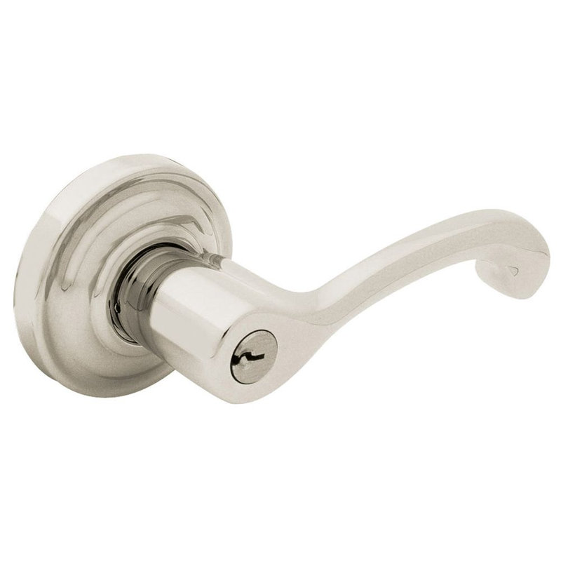 Keyed (Entry) Door Lever with Rosette, Lifetime Satin Nickel, Right, Yes