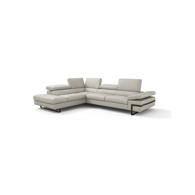 Besi Upholstered L-Shaped Sectional Left Hand Facing, Light Gray Genuine Leather, Left Hand Facing