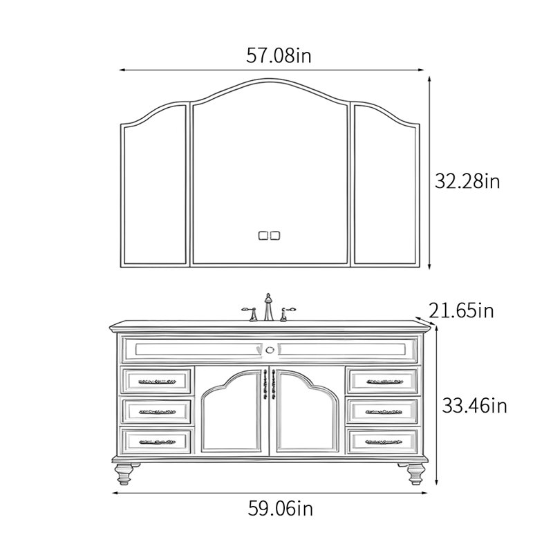Armoire de salle de bain sur pied de style américain, 59"