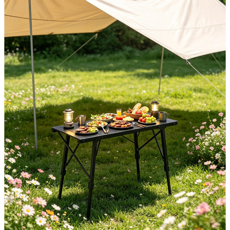 Table de camping robuste, table pliable, table portable avec deux hauteurs réglables