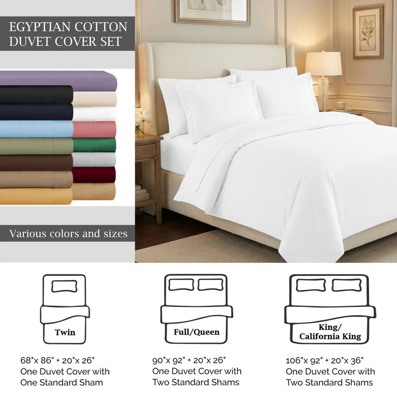 Edmont 530 Thread Count Certified Egyptian Cotton Blend Solid Duvet Cover Set with Pillow Shams, Chocolate, Twin / Twin XL