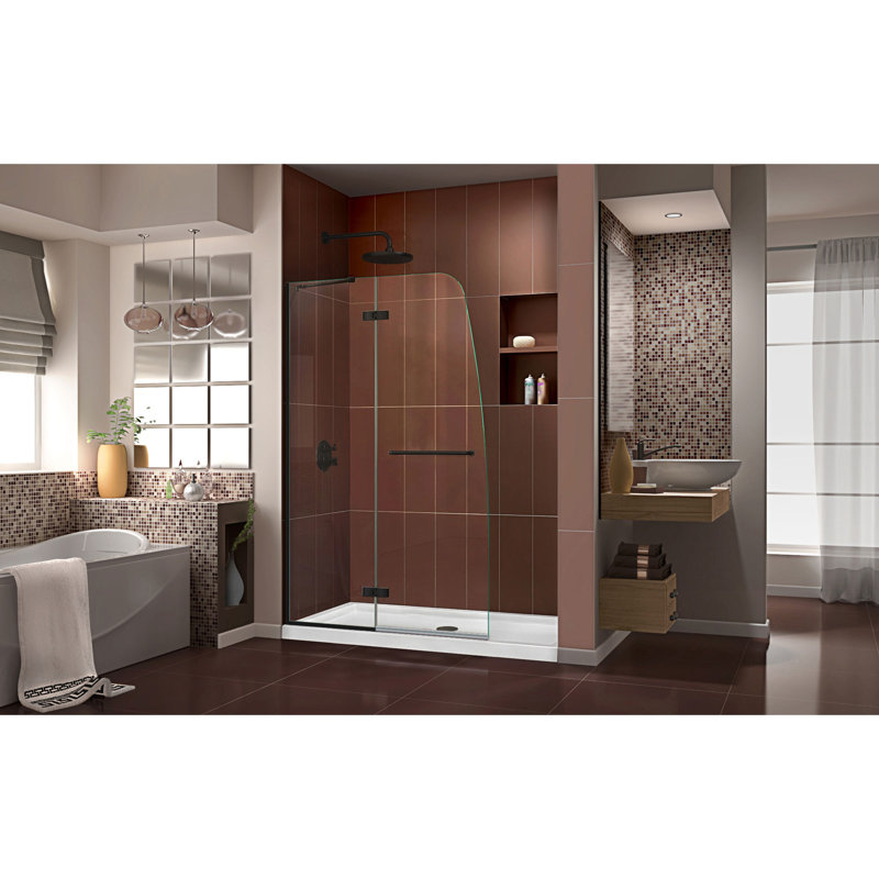 Aqua Ultra 45" W x 72" H Pivot Frameless Shower Door, Matte Black