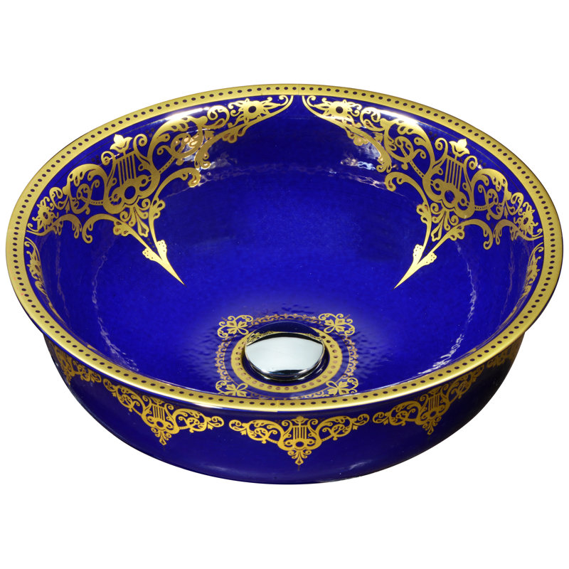 Lavabo de salle de bain vasque circulaire en verre trempé bleu royal Sauano