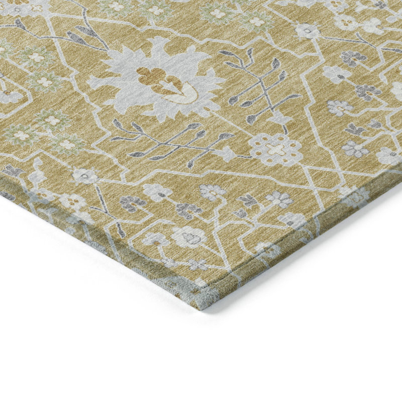 Gold Flat Woven Rectangular Synthetic Rug, 20" x 30"