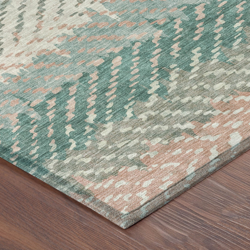 Machine Washable Indoor/Outdoor Chantille ACN2740 Striped Rug, 5' x 7'6", Turquoise