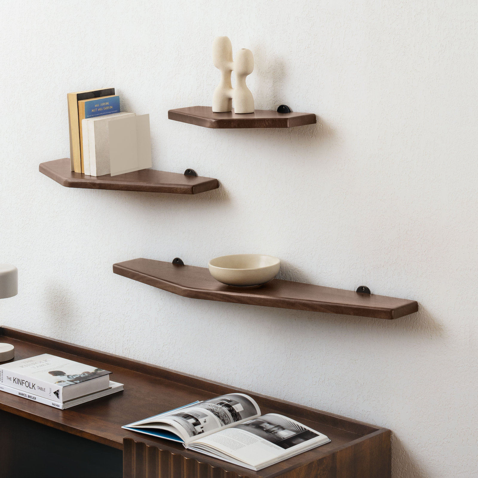 Glennon 3-Piece Solid Wood Floating Shelves, Espresso