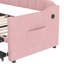 Lit de jour simple rembourré rose avec lit gigogne escamotable de hauteur variable, fonction de chargement et rangement latéral pour magazines en velours, lit gigogne et type C - charge, télécommandes à poches