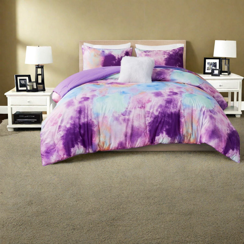 Ensemble de literie Dreamy Watercolor Tie Dye en polyester hypoallergénique avec coussin