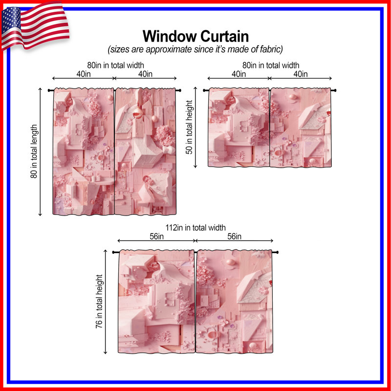 Rideaux de fenêtre rose géométrique avec voilage et obscurcissement - 2 panneaux, 40in x 52in - 2 panels, Sheer