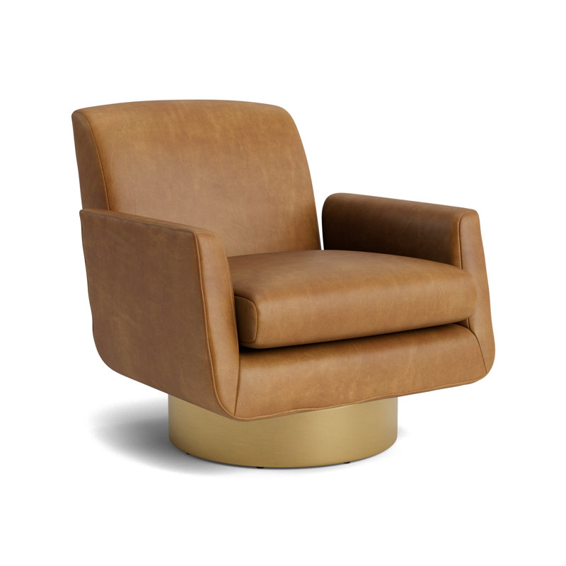Supernova Full Swivel Leather Chair, Bedford - Saddle, Brushed Brass